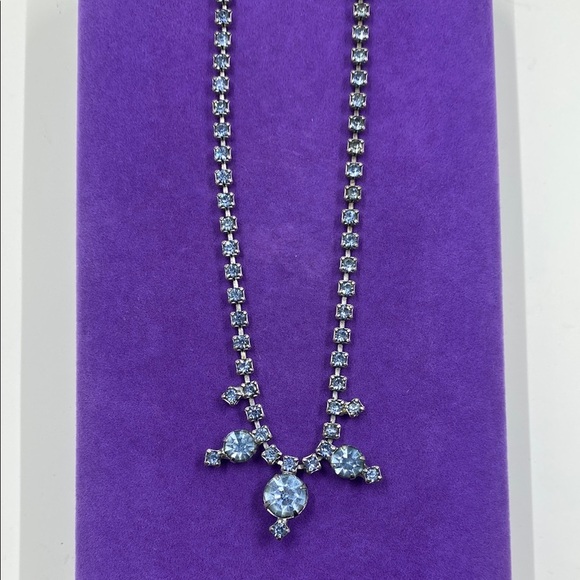 💛 Elegant Vintage Coro Silver Blue Crystal Necklace - Picture 1 of 5